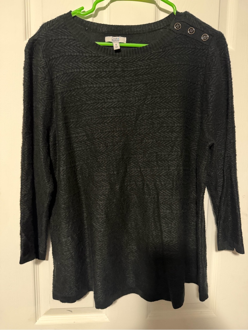 croft & barrow Women's Black Textured Button-Shoulder Sweater